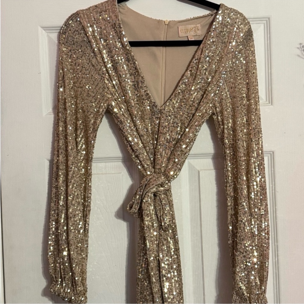 Club L London gold sequin Slit Gown